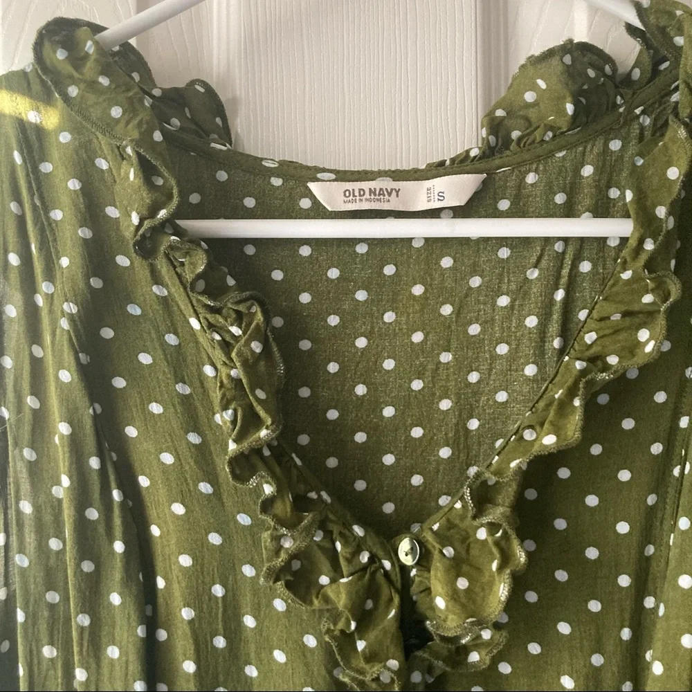 Old Navy Olive Green Polka Dot Dress - Size Small - Picture 2 of 4